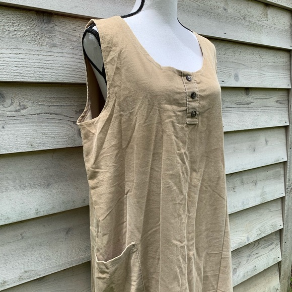 Vintage Tan Corduroy Sleeveless Midi Shift Dress - Picture 2 of 9